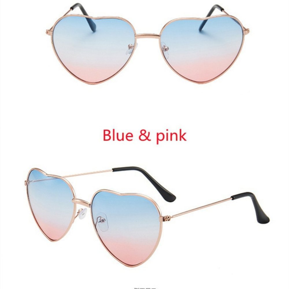 TEMP OUT OF STOCK Heart Shaped UV400 Blue & Pink Sunglasses Gold Metal Rim